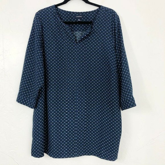 Lands End Navy Blue & Green Diamond Blouse